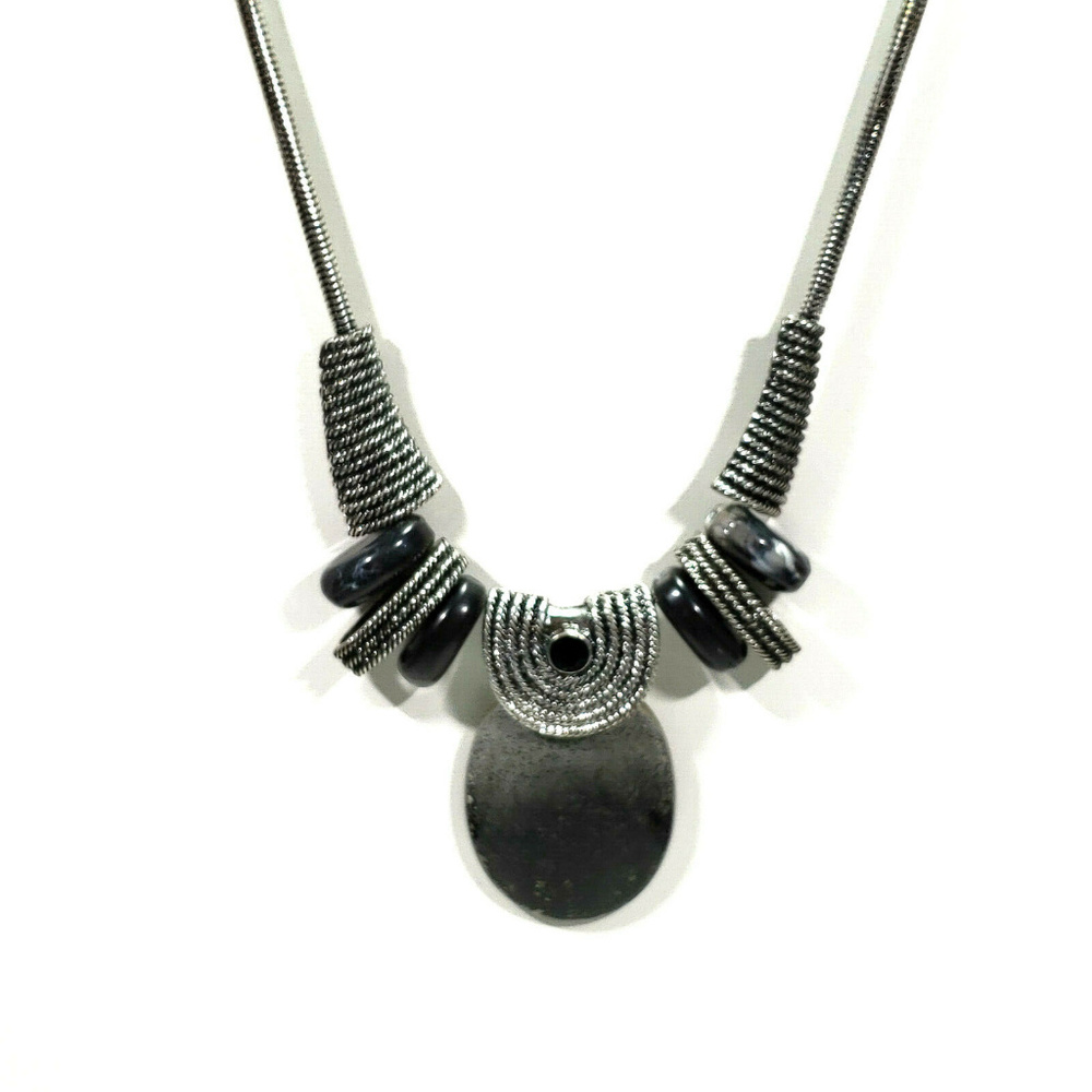 Silver Black Glass Statement Necklace